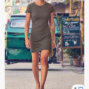 ATHLETA WOMEN'S OLIVE GREEN SHORT SLEEVE REVERSIBLE DESTINA DRESS Sz L